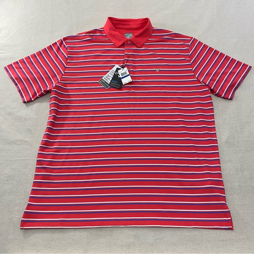 Callaway Golf Opti-Dri Men's Size XL Teaberry Striped Golf Polo NWT $75 Retail